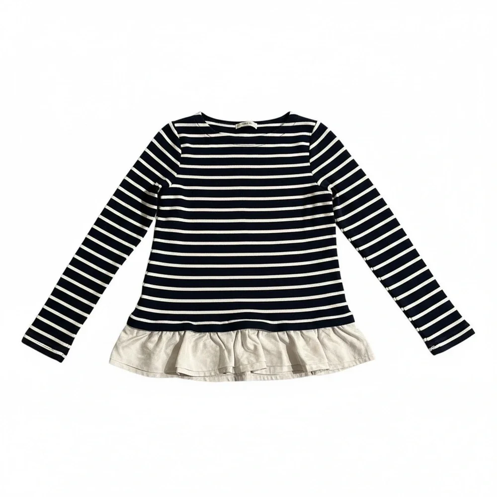 CREWCUTS J Crew 14 L Girls Navy Blue White Striped Top White Ruffle Bottom R $69
